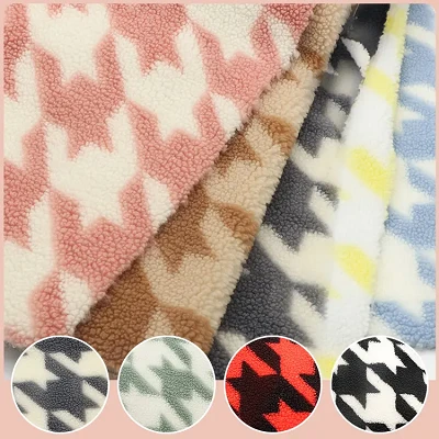 Houndstooth Print gyapjú Sherpa szövet